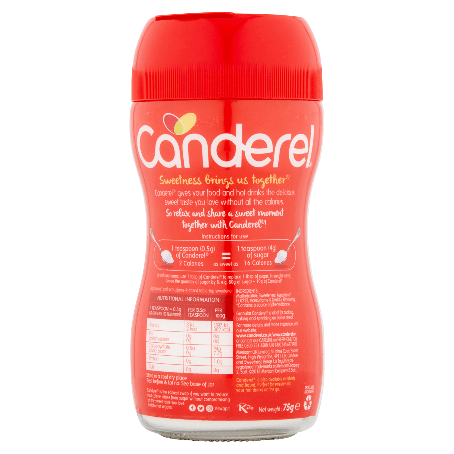Canderel Granular Low Calorie Sweetener 75g - UK Food & Drink - 7640110700075