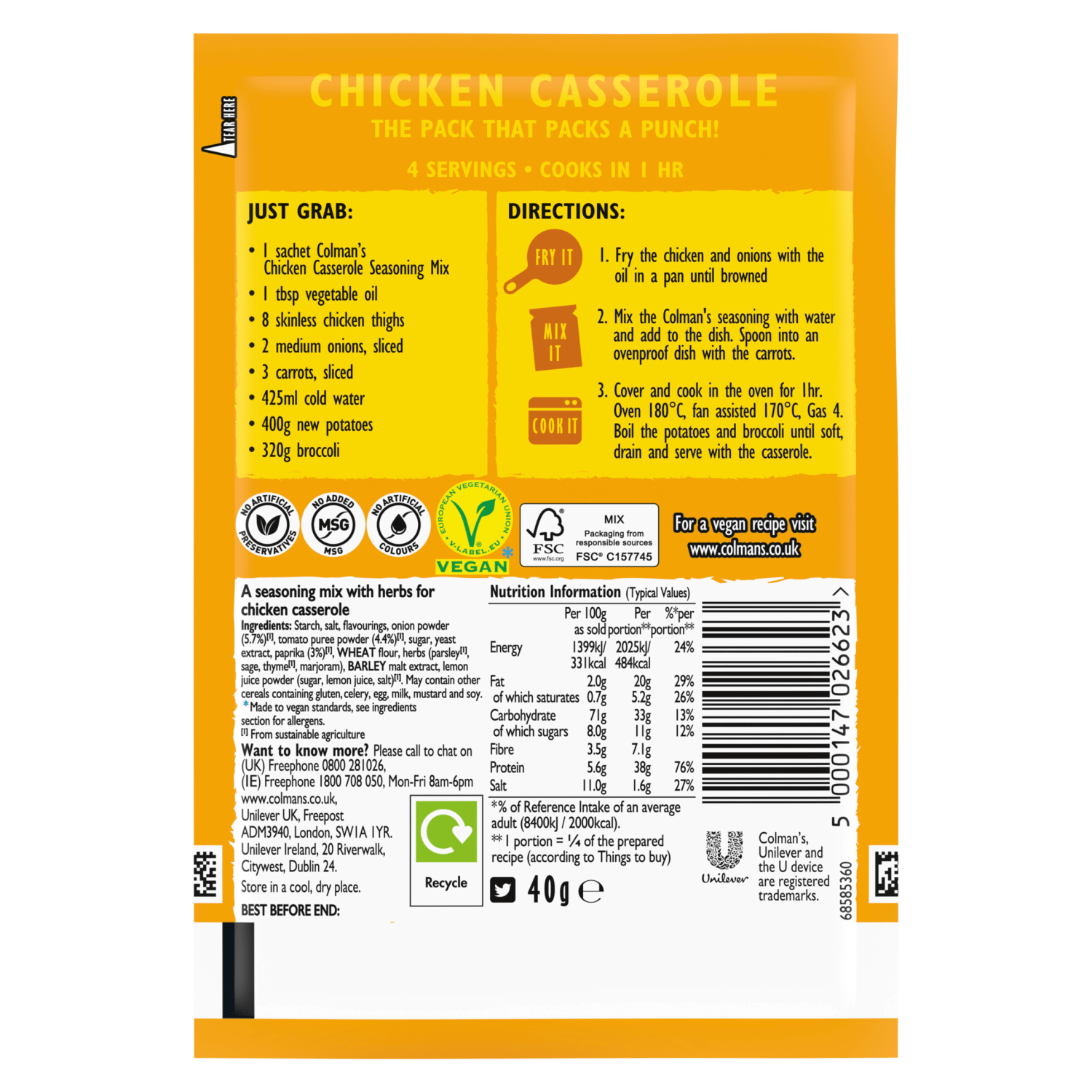 Colman's Chicken Casserole Seasoning Mix 40g - UK Food & Drink - 5000147026623