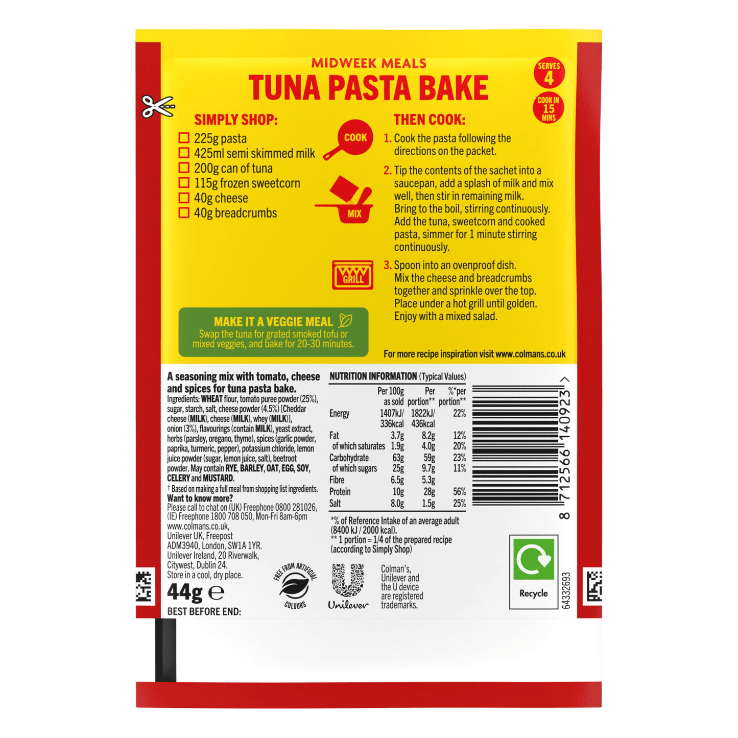 Colman's Midweek Meals Meal Maker Tuna Pasta Bake 44 g - UK Food & Drink - 8712566140923
