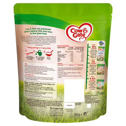 Cow & Gate Banana Wholegrain Porridge Baby Cereal 200g - UK Food & Drink - 3041091431790