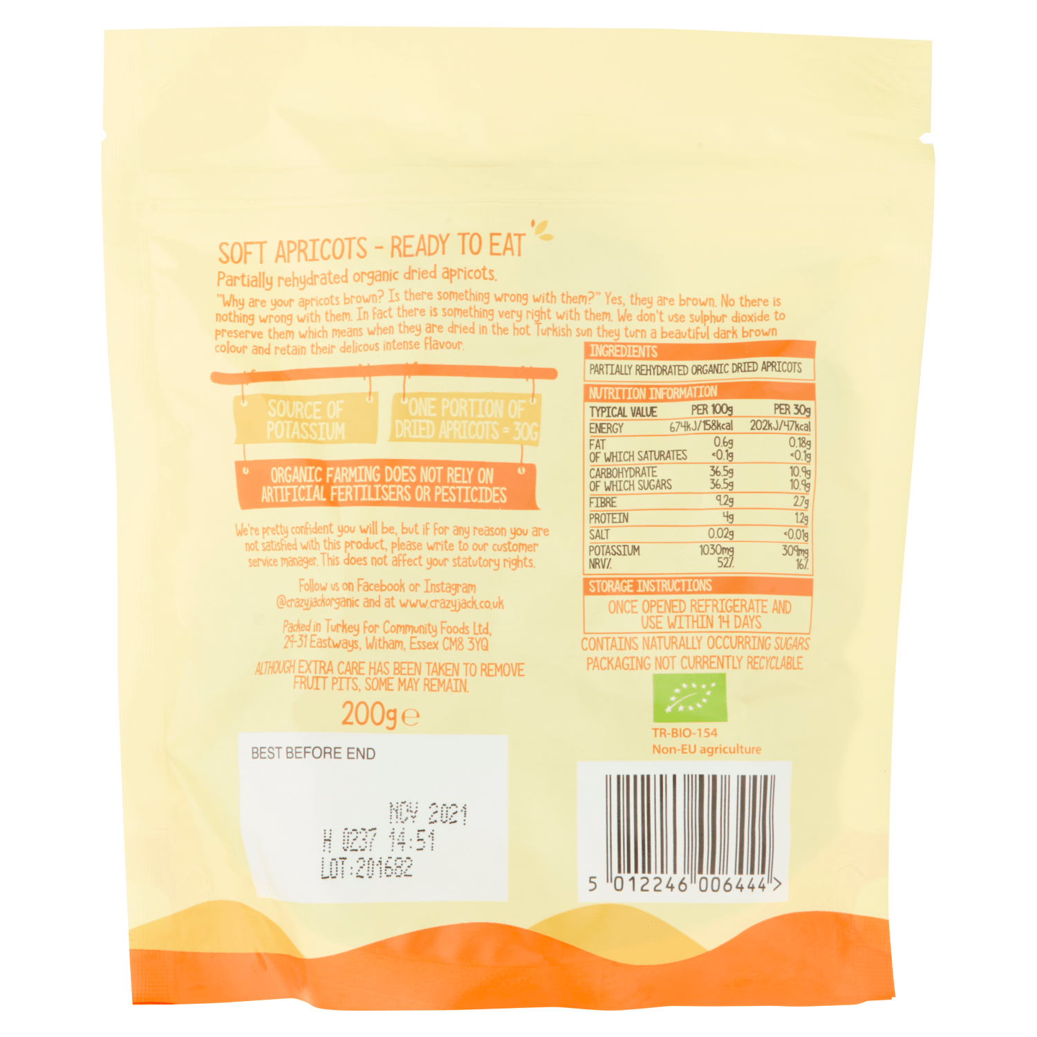 Crazy Jack Organic Soft Apricots 200g - UK Food & Drink - 5012246006444