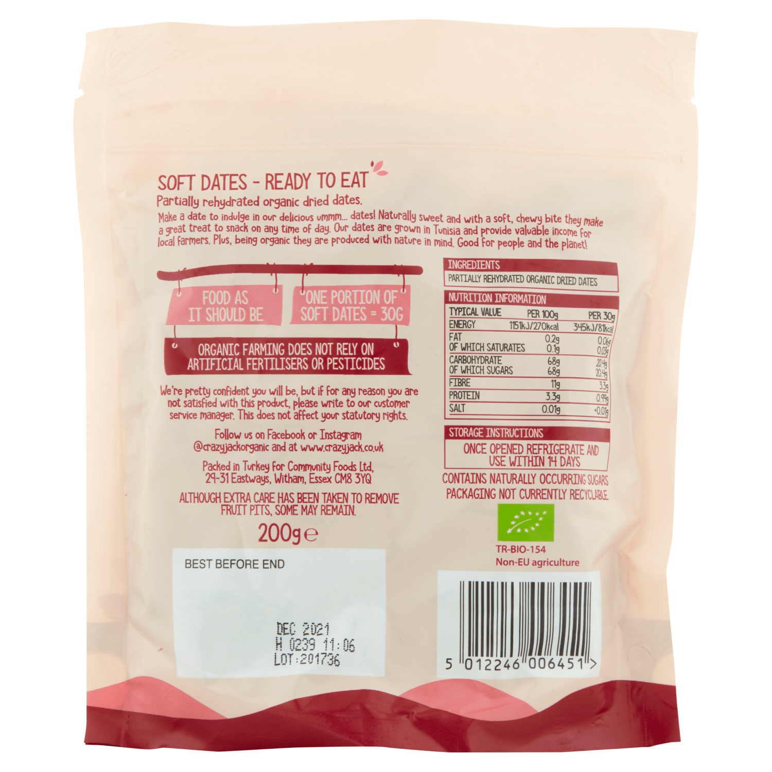 Crazy Jack Organic Soft Dates 200g - UK Food & Drink - 5012246006451