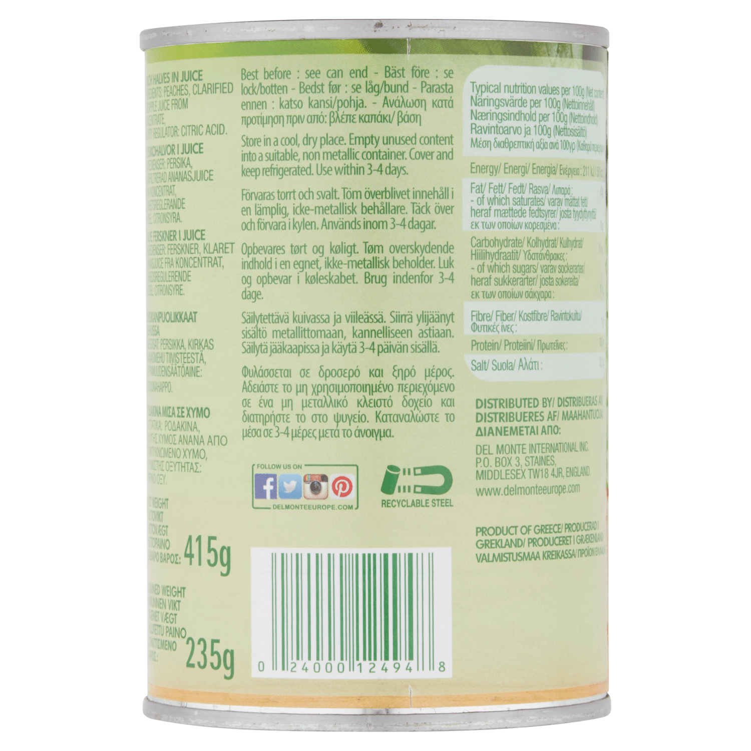 Del Monte Peach Halves in Juice 415g - UK Food & Drink - 24000124948