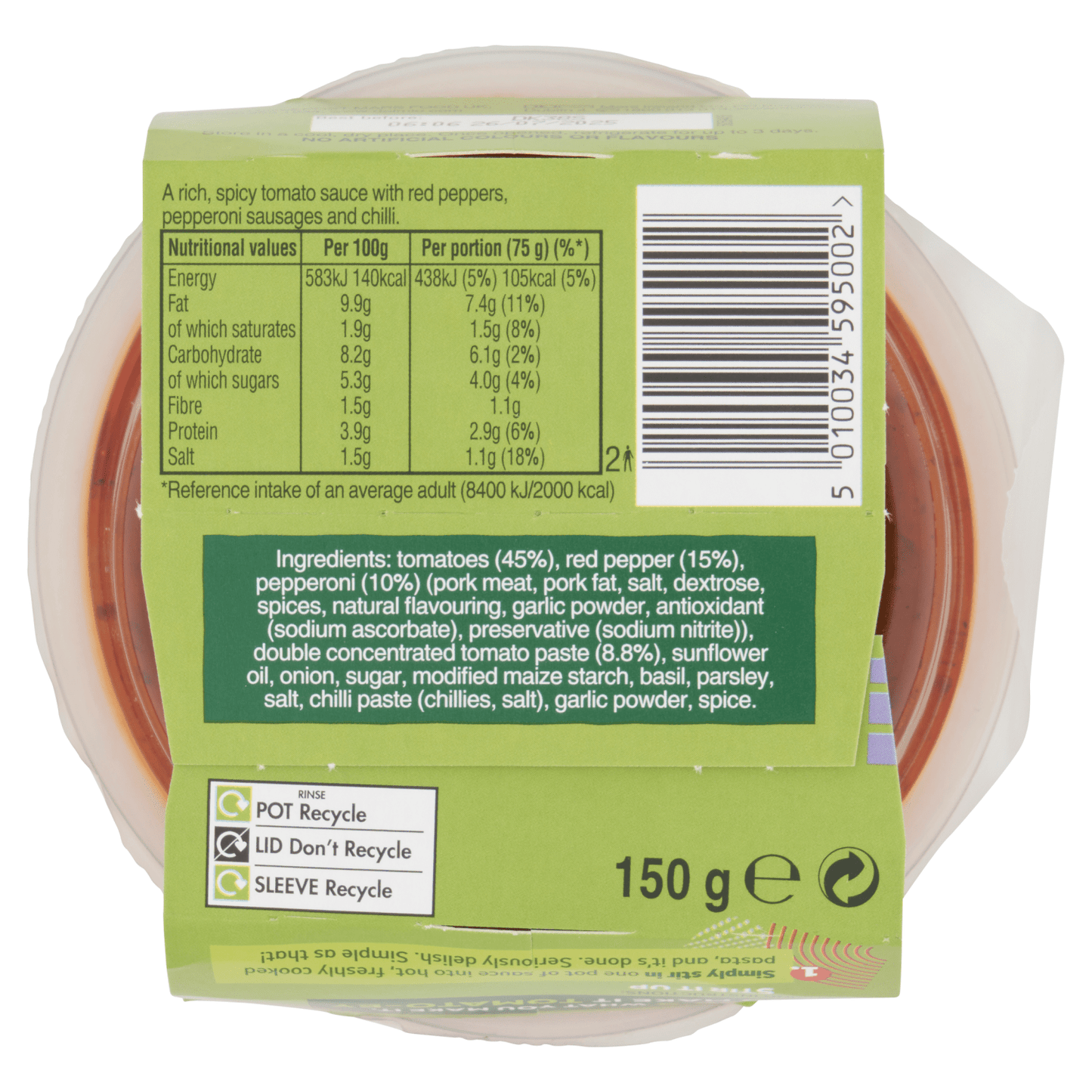 Dolmio Stir in Pasta Sauce Pepperoni & Tomato 150g - UK Food & Drink - 5010034595002