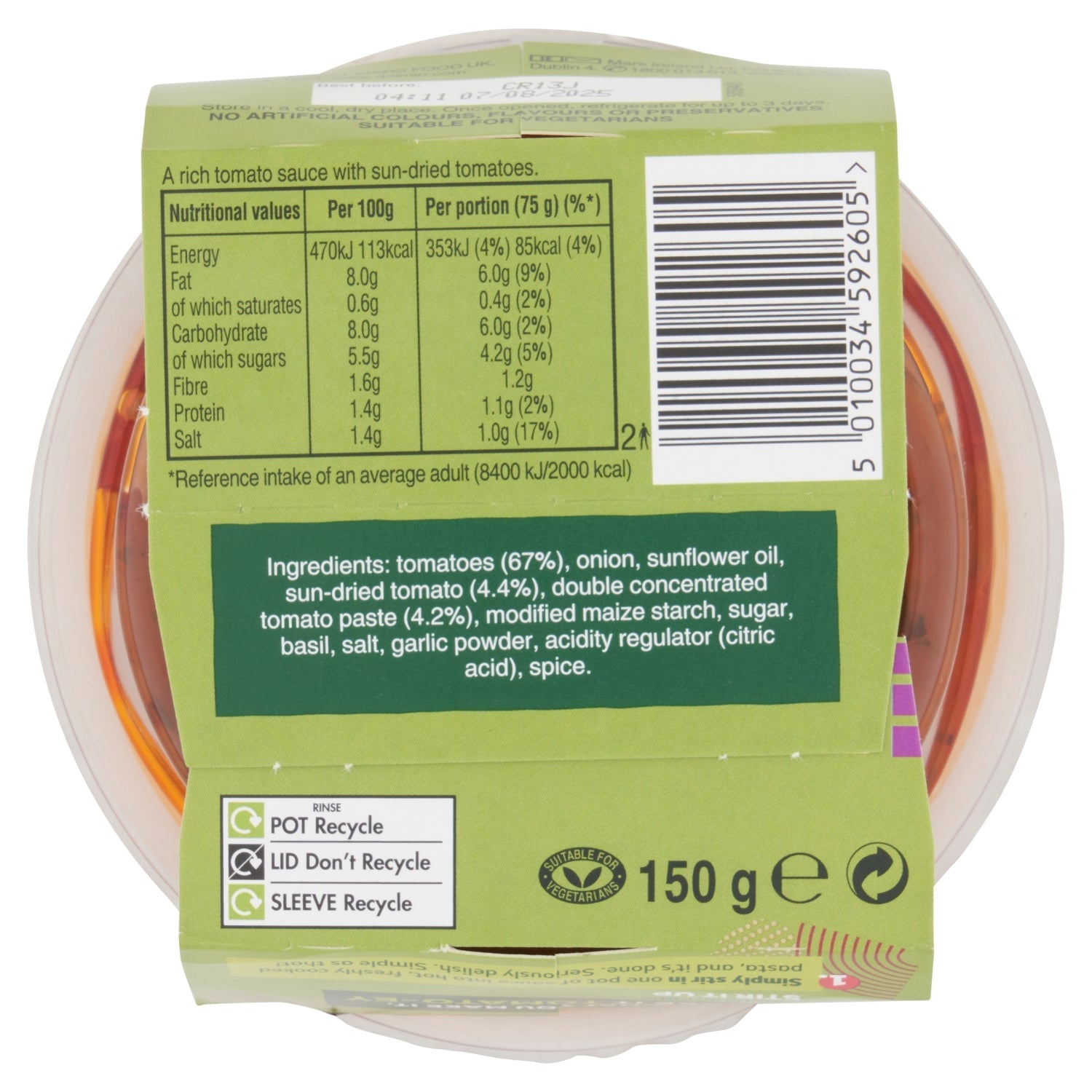 Dolmio Stir In Sun Dried Tomato Pasta Sauce 150g - UK Food & Drink - 5010034592605