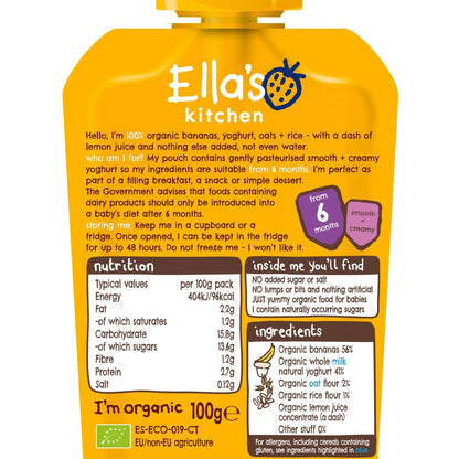 Ella's Kitchen Organic Banana Baby Brekkie Pouch 6+ Months 100g - UK Food & Drink - 5060107330788