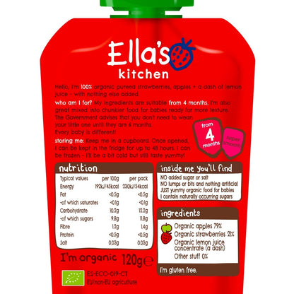 Ella's Kitchen Organic Strawberries and Apples Baby Pouch 4+ Months 120g - UK Food & Drink - 5060107330368