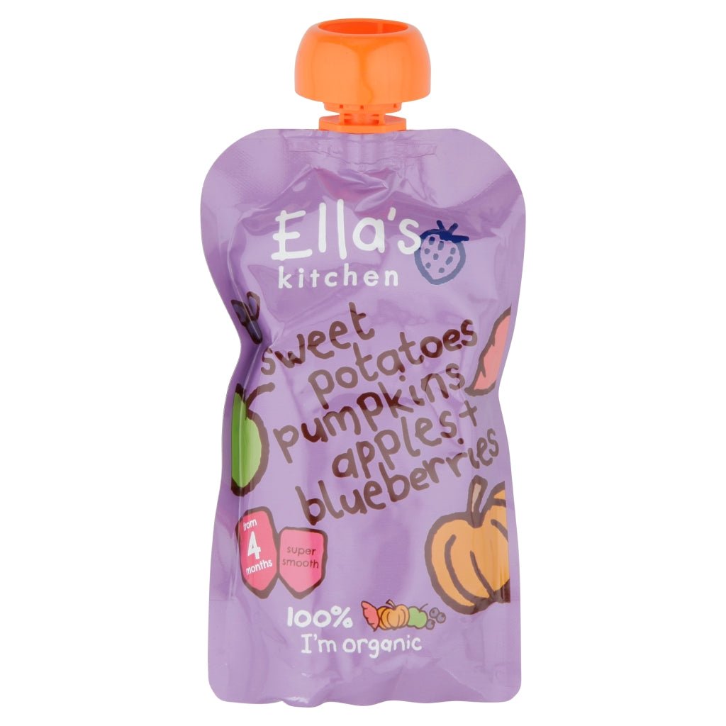 Ella's Kitchen Organic Sweet Potatoes, Pumpkin, Apples and Blueberries Baby Pouch 4+ Months 120g - UK Food & Drink - 5060107330306