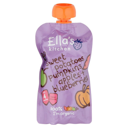 Ella's Kitchen Organic Sweet Potatoes, Pumpkin, Apples and Blueberries Baby Pouch 4+ Months 120g - UK Food & Drink - 5060107330306
