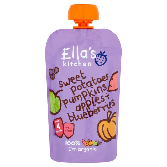 Ella's Kitchen Organic Sweet Potatoes, Pumpkin, Apples and Blueberries Baby Pouch 4+ Months 120g - UK Food & Drink - 5060107330306