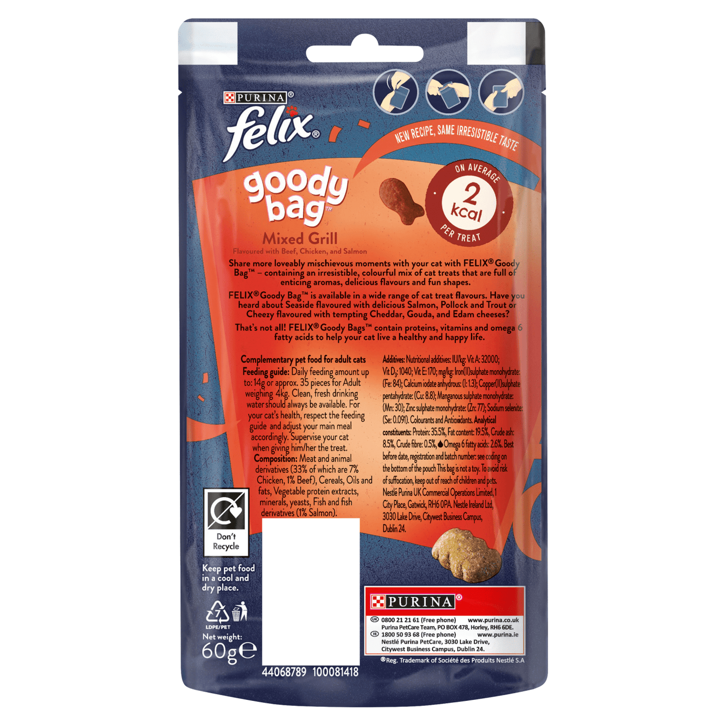 Felix Goody Bag Adult Cat Treats Mixed Grill 60g - UK Food & Drink - 7613033733406