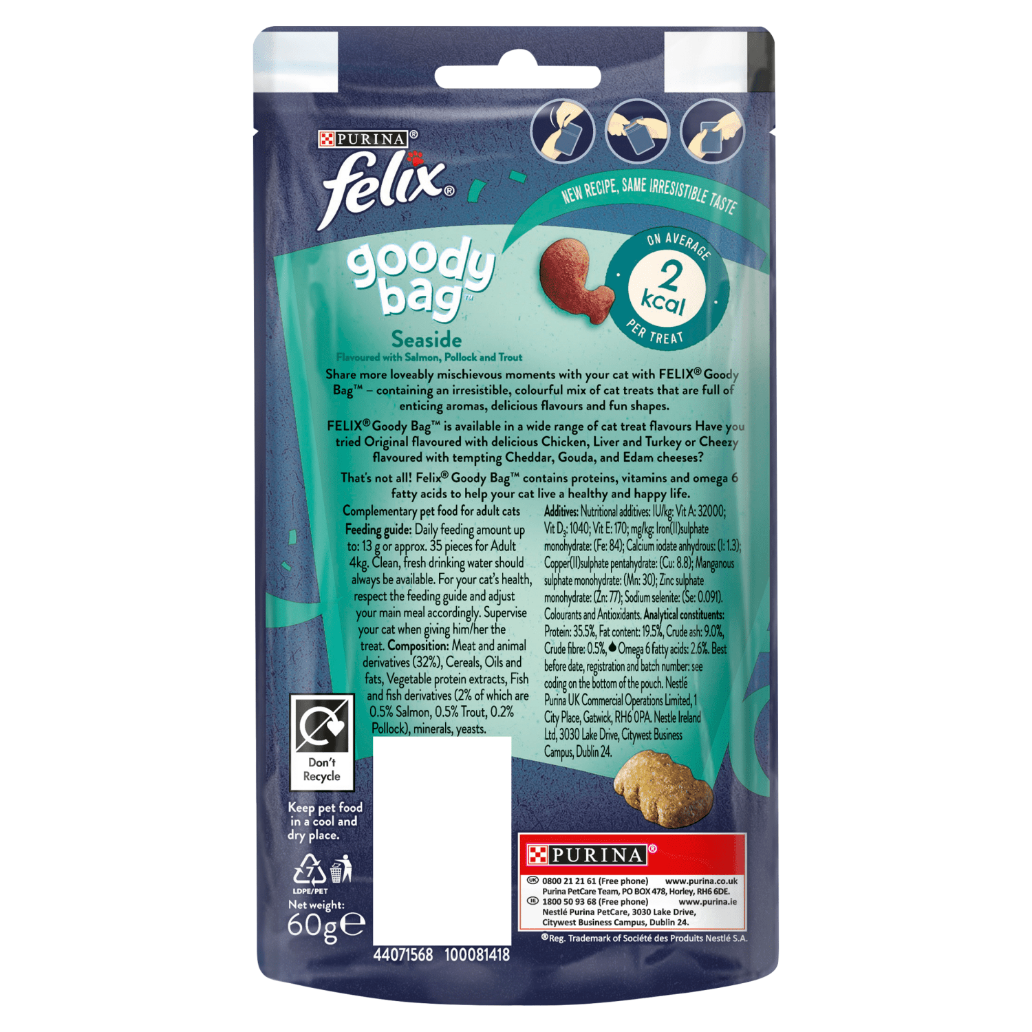 Felix Goody Bag Adult Cat Treats Seaside Mix 60g - UK Food & Drink - 7613033733420