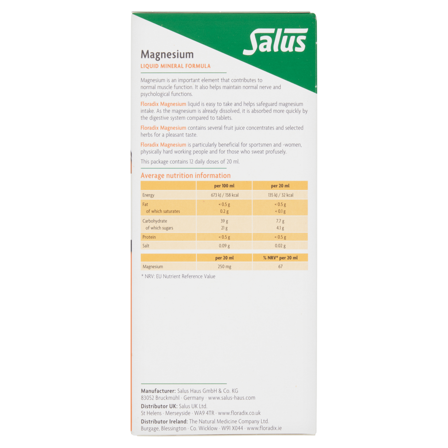 Floradix Magnesium Liquid Formula 250 ml - UK Food & Drink - 4004148017711