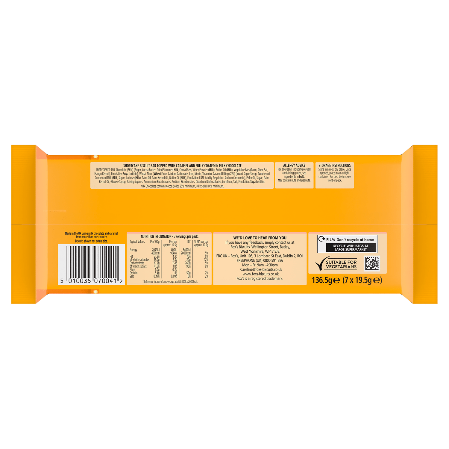 Fox's Rocky Caramel Bars 7 x 19.5g (136.5g) - UK Food & Drink - 5010035070041