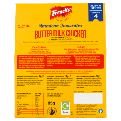 French's American Favourites Buttermilk Chicken with Gravy Mix & Fries Seasoning Recipe Kit 85g - UK Food & Drink - 41500012988