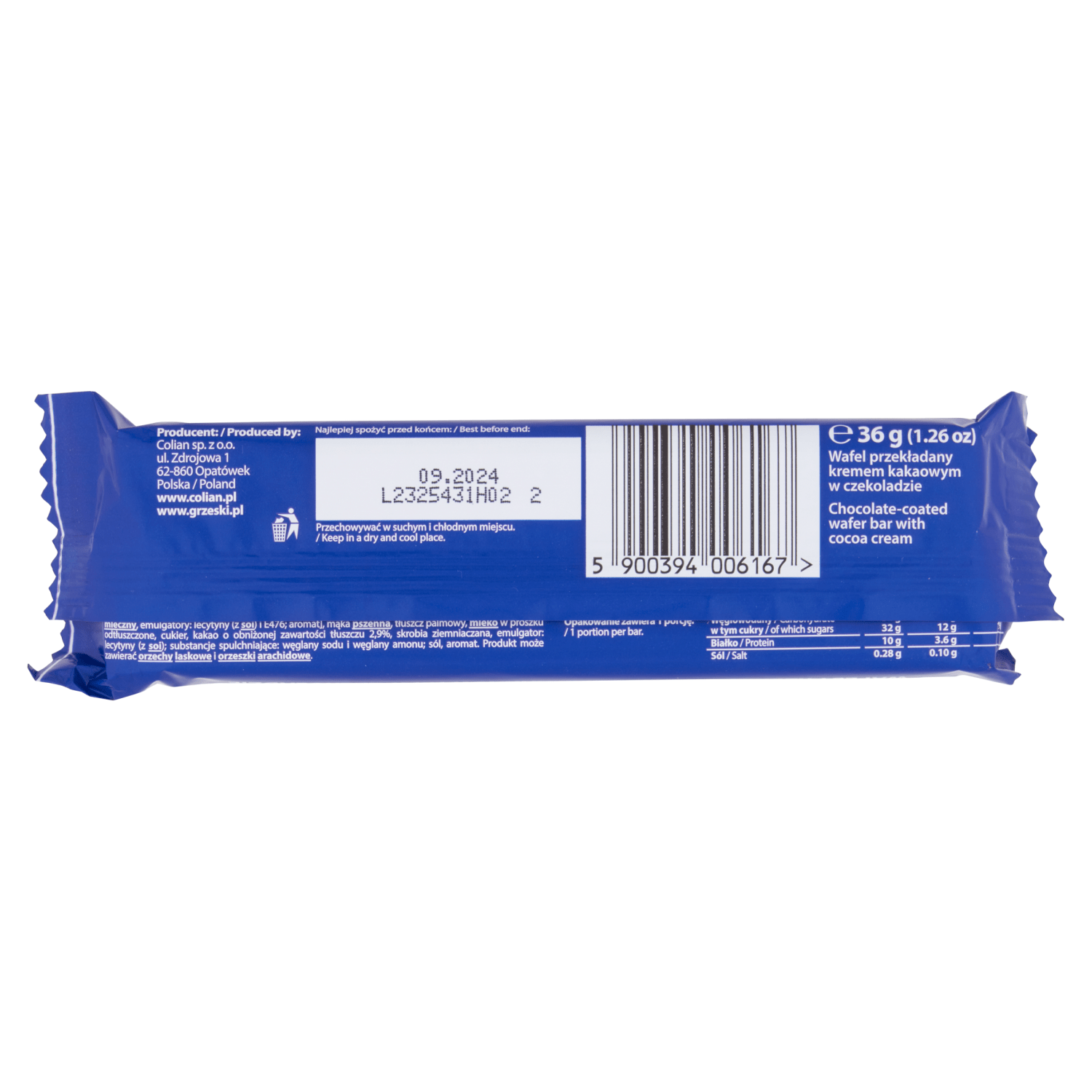 Goplana Grze_ki Chocolate - Coated Wafer Bar with Cocoa Cream 36g - UK Food & Drink - 5900394006167
