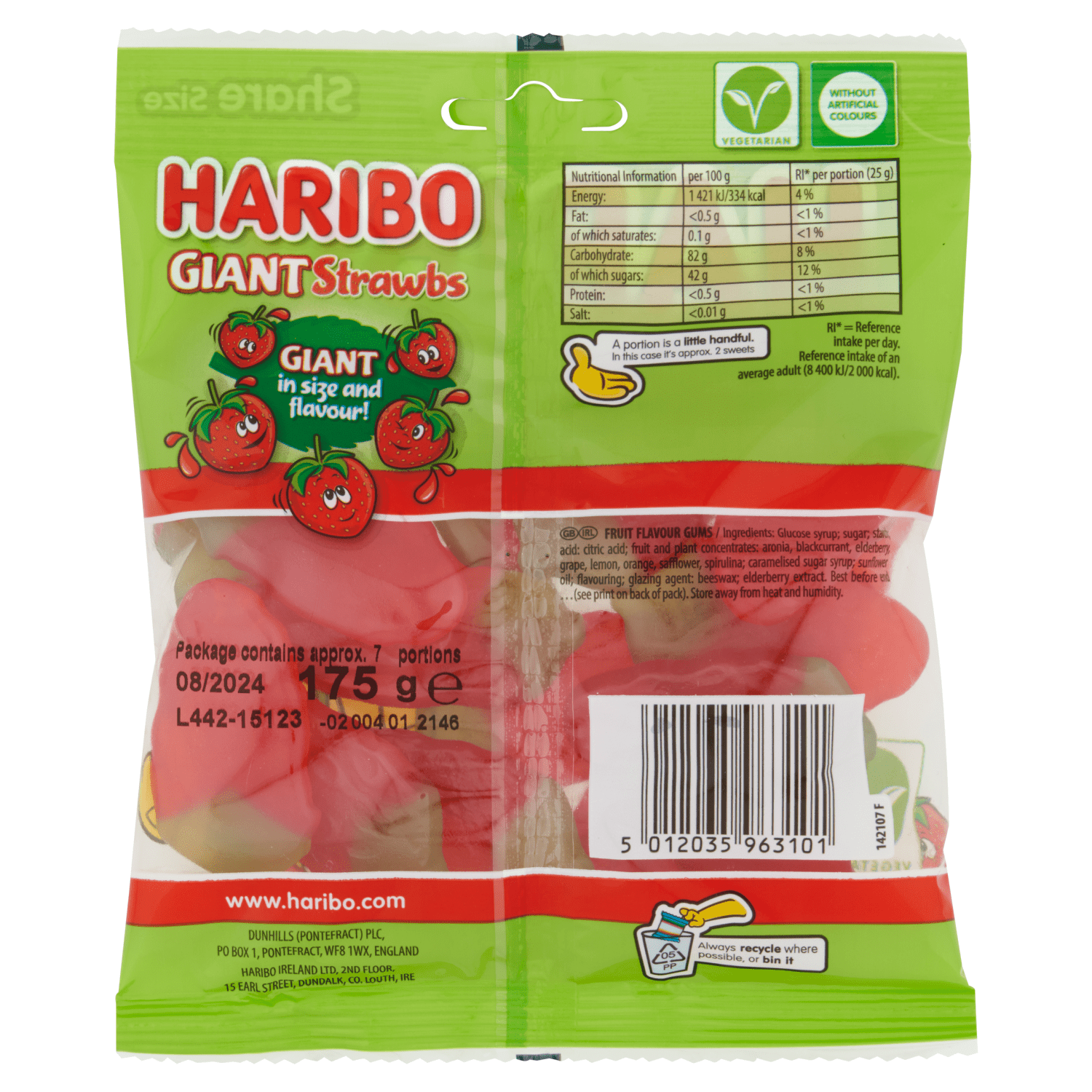 HARIBO Giant Strawbs 175g - UK Food & Drink - 5012035963101