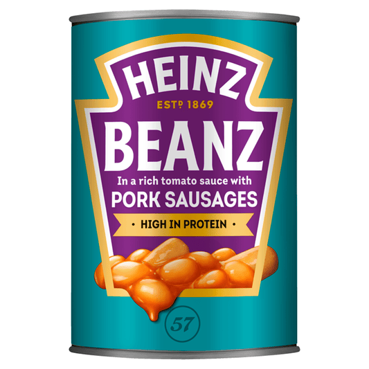 Heinz Beanz Baked Beans with Pork Sausages in a Rich Tomato Sauce 415g - UK Food & Drink - 5000157025272