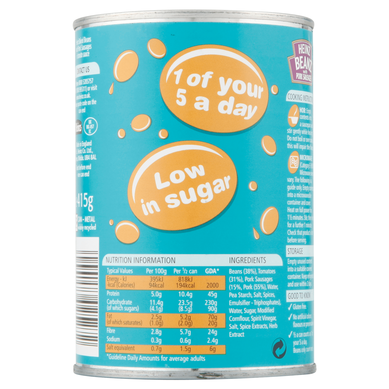 Heinz Beanz Baked Beans with Pork Sausages in a Rich Tomato Sauce 415g - UK Food & Drink - 5000157025272