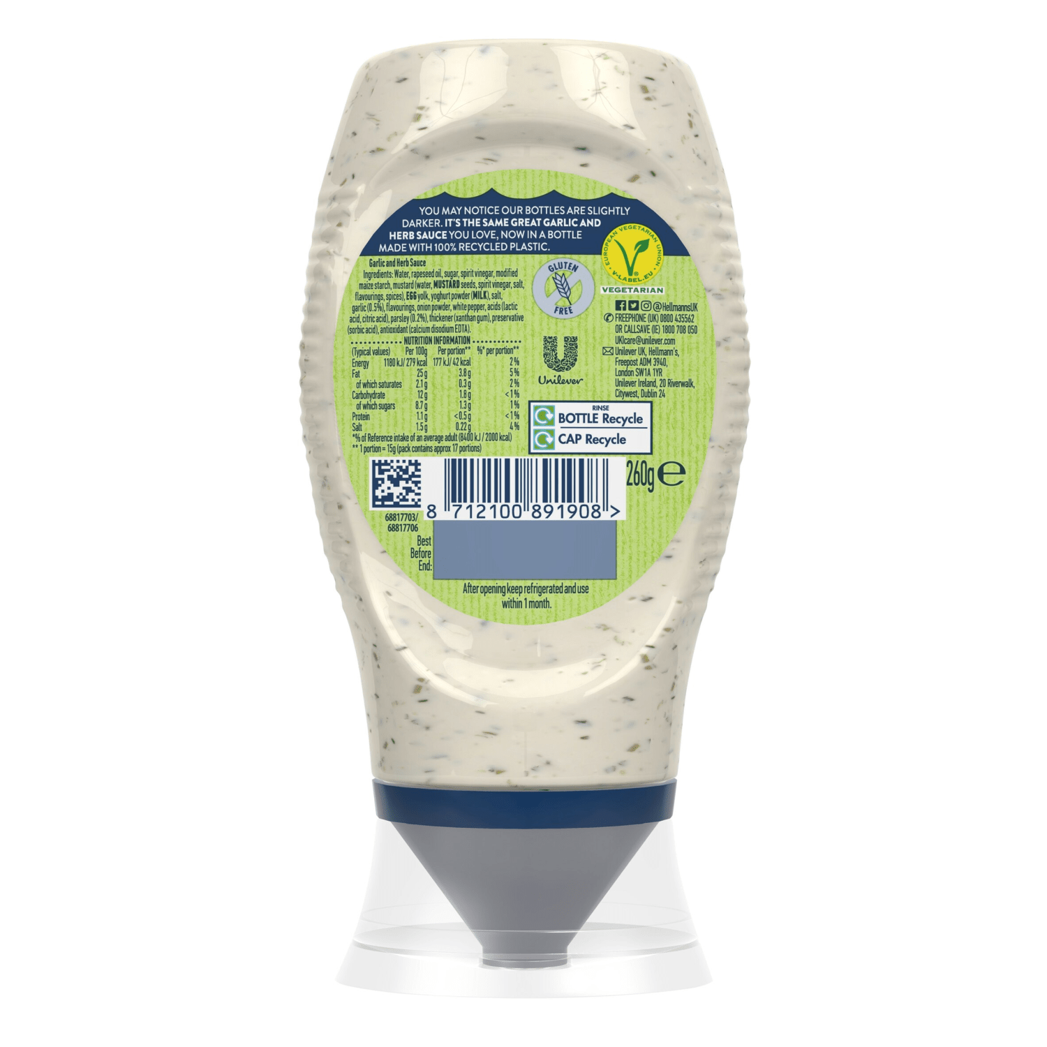 Hellmann's Creamy Sauce Garlic & Herb 250 ml - UK Food & Drink - 8712100891908