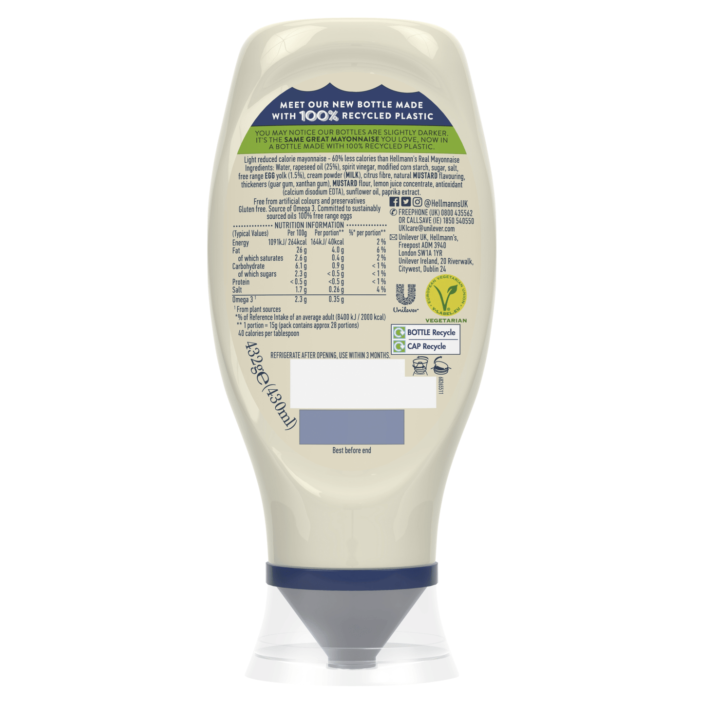Hellmann's Light Mayonnaise 430ml - UK Food & Drink - 8722700479451