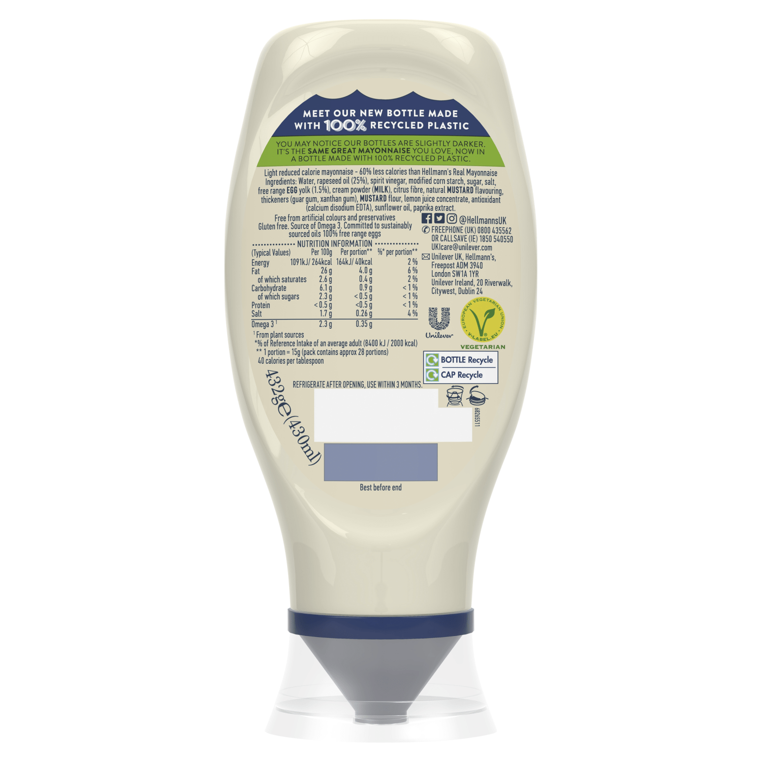 Hellmann's Light Mayonnaise 430ml - UK Food & Drink - 8722700479451