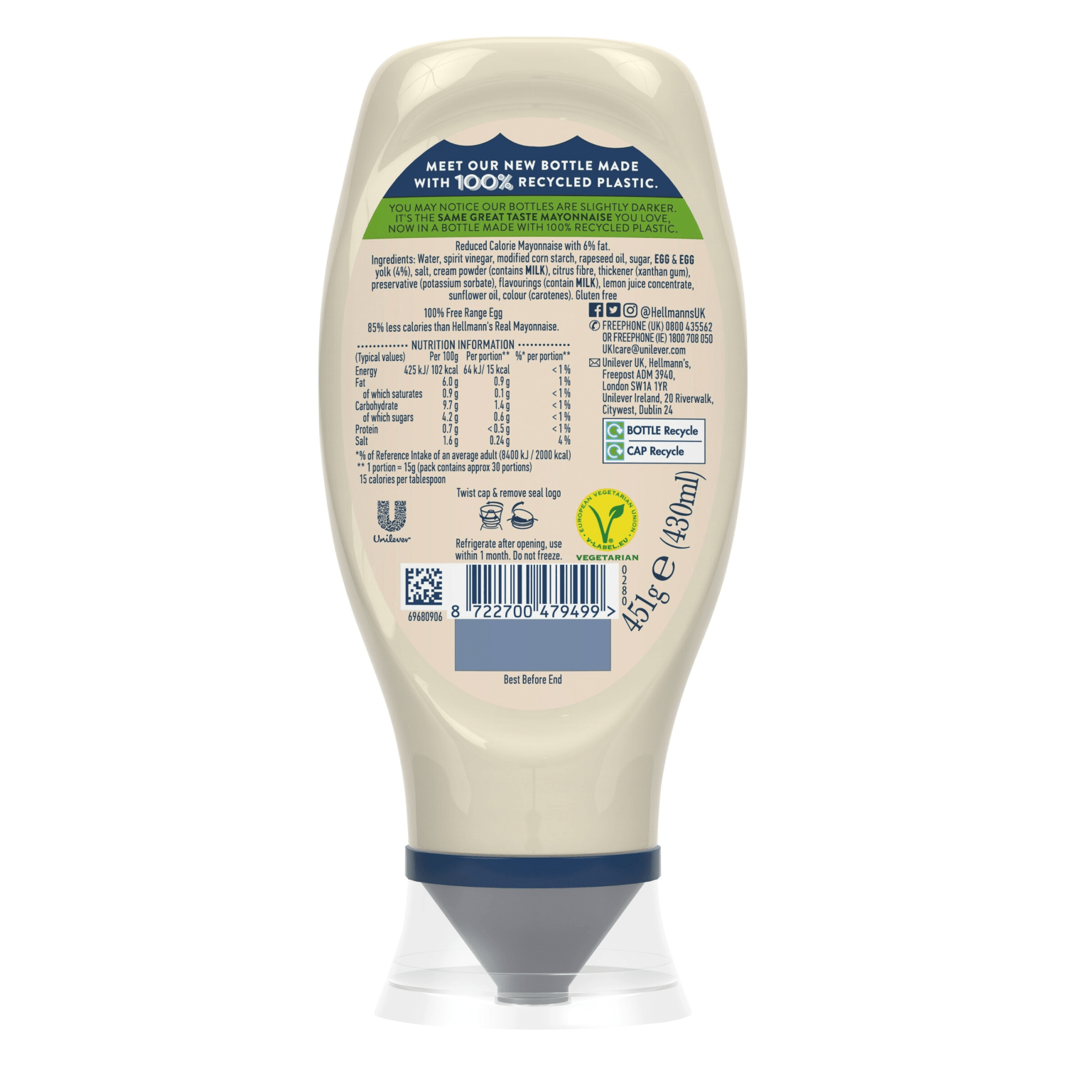 Hellmann's Mayonnaise Lighter than Light 430 ml - UK Food & Drink - 8722700479499