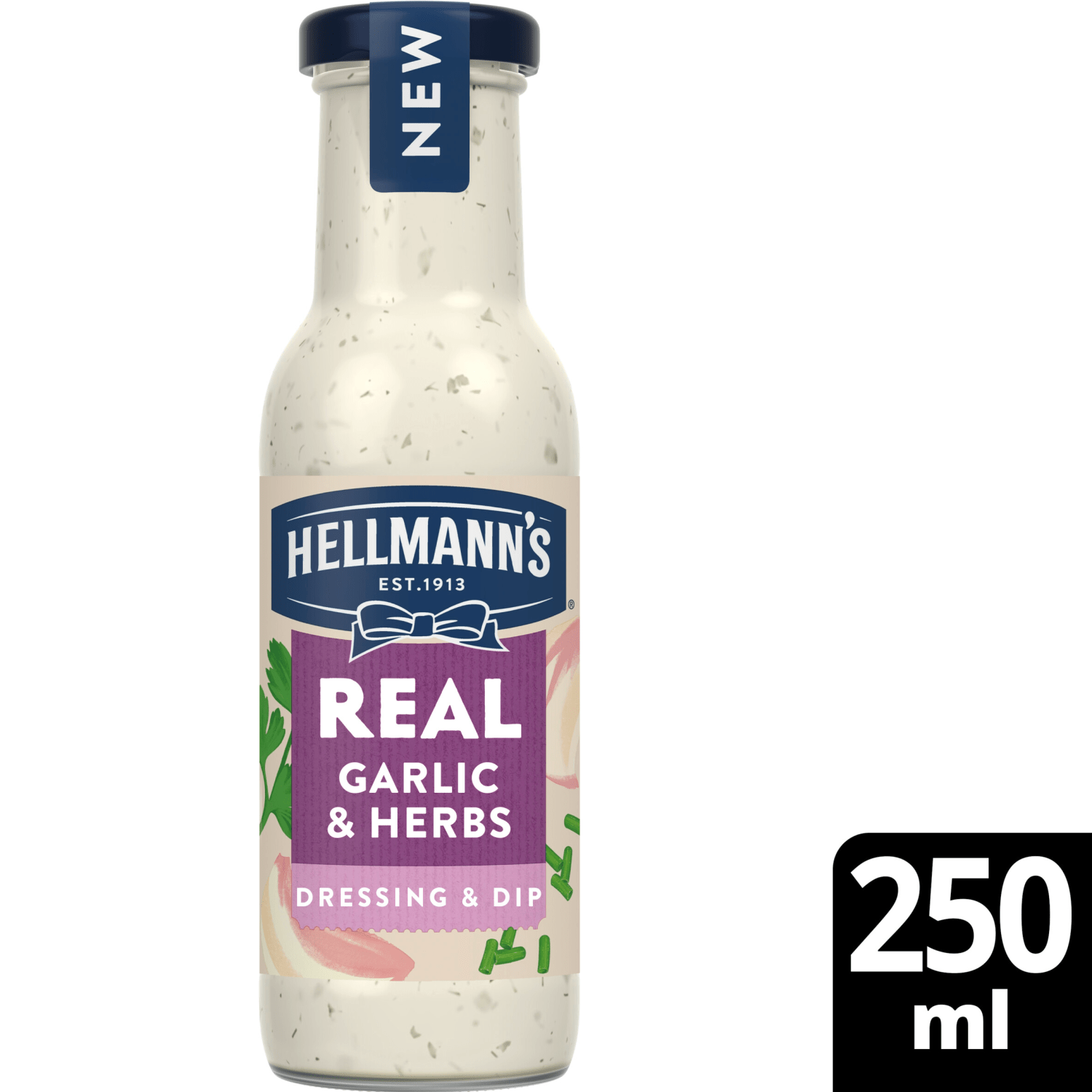 Hellmann's Real Garlic & Herb Salad Dressing & Dip 250 ml - UK Food & Drink - 8720182303752