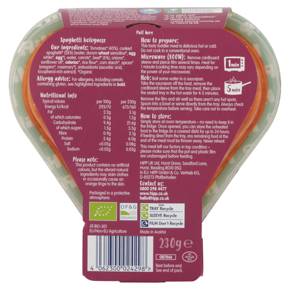 HiPP Organic Spaghetti Bolognese 12+ Months 230g - UK Food & Drink - 4062300024298