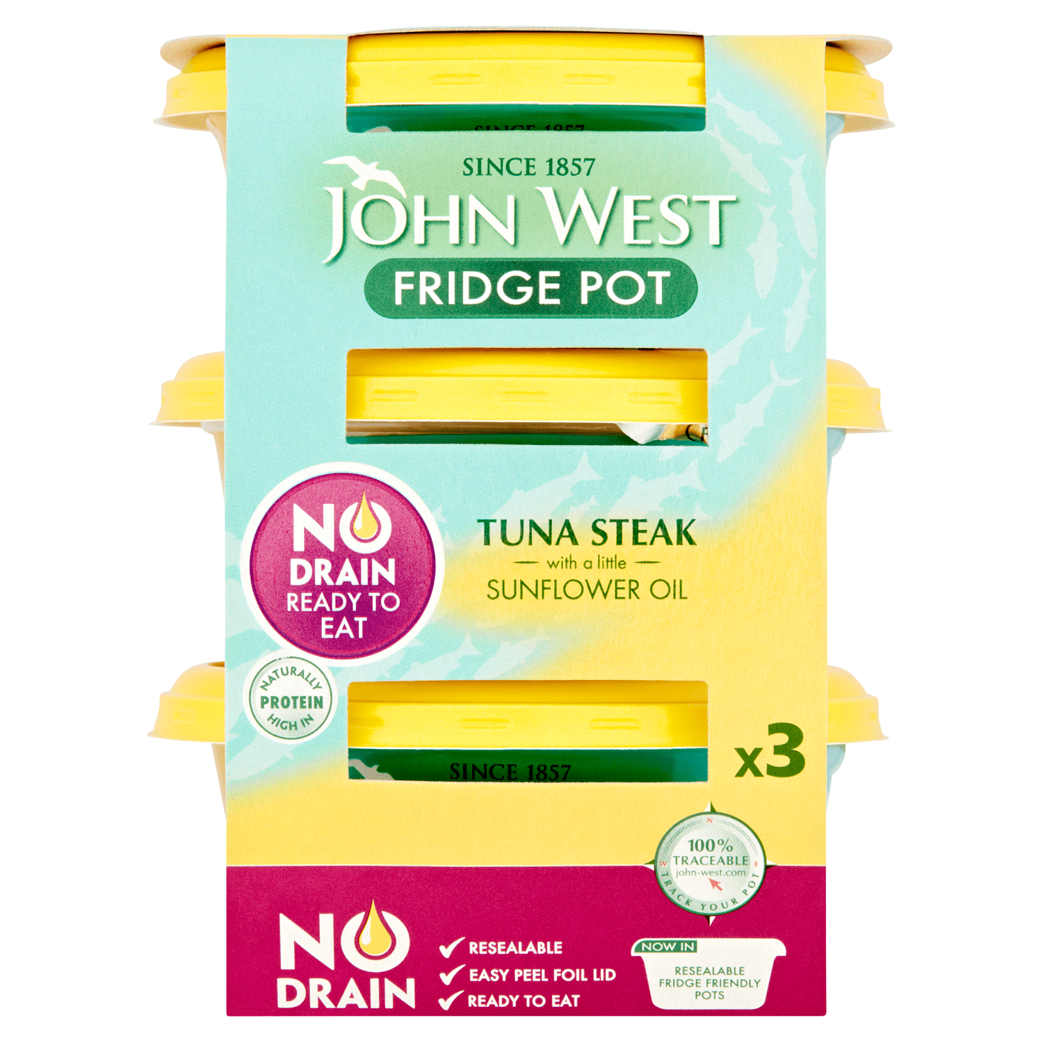 John West Fridge Pot Tuna Steak with a Little Sunflower Oil 3 x 110g - UK Food & Drink - 5000171058195
