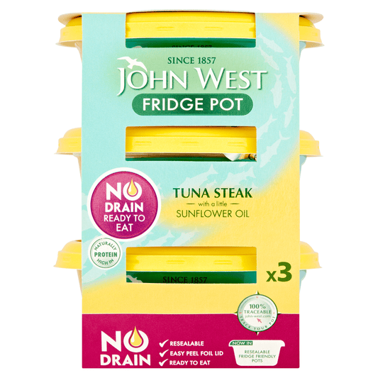 John West Fridge Pot Tuna Steak with a Little Sunflower Oil 3 x 110g - UK Food & Drink - 5000171058195