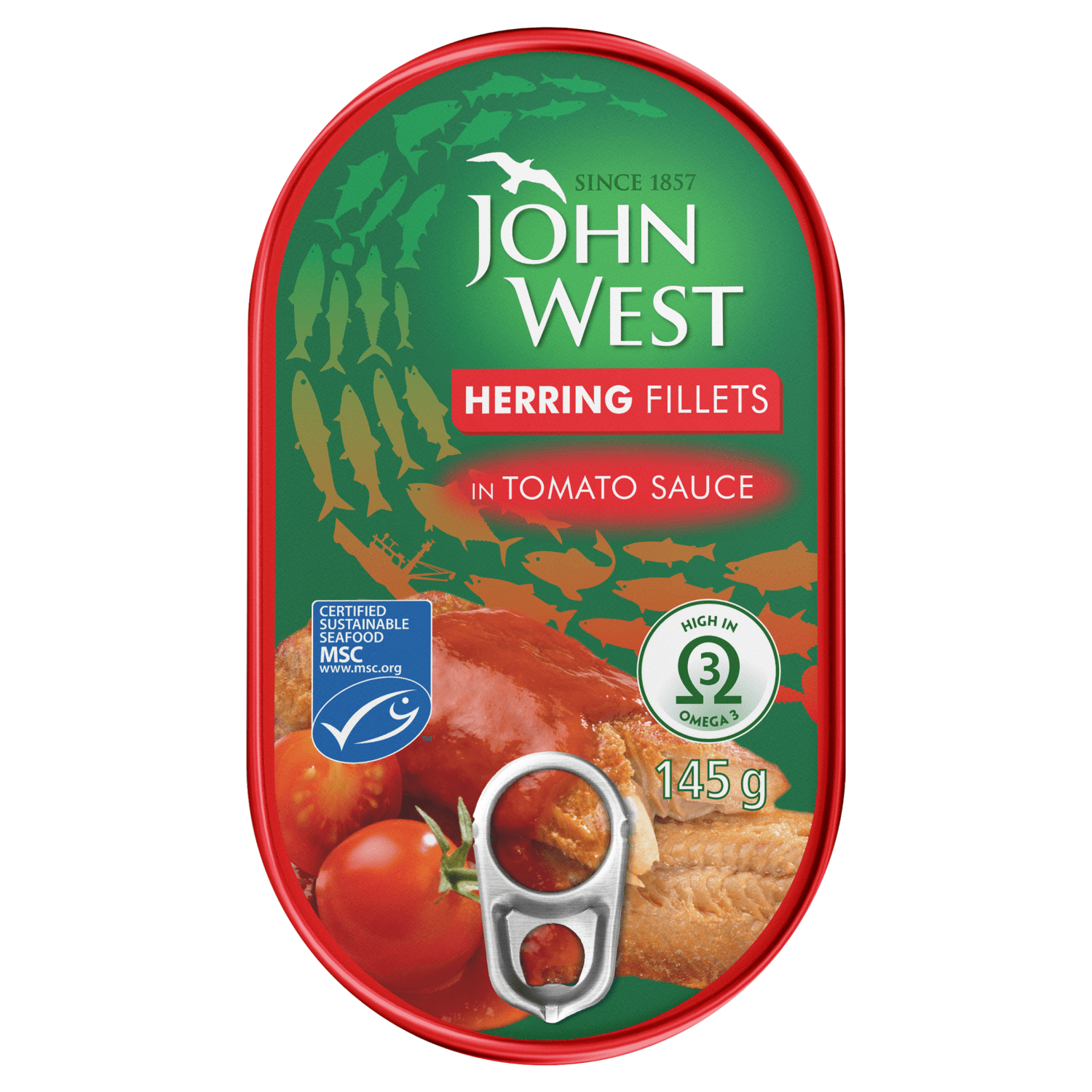 John West Herring Fillets in Tomato Sauce 145g - UK Food & Drink - 5000171060297