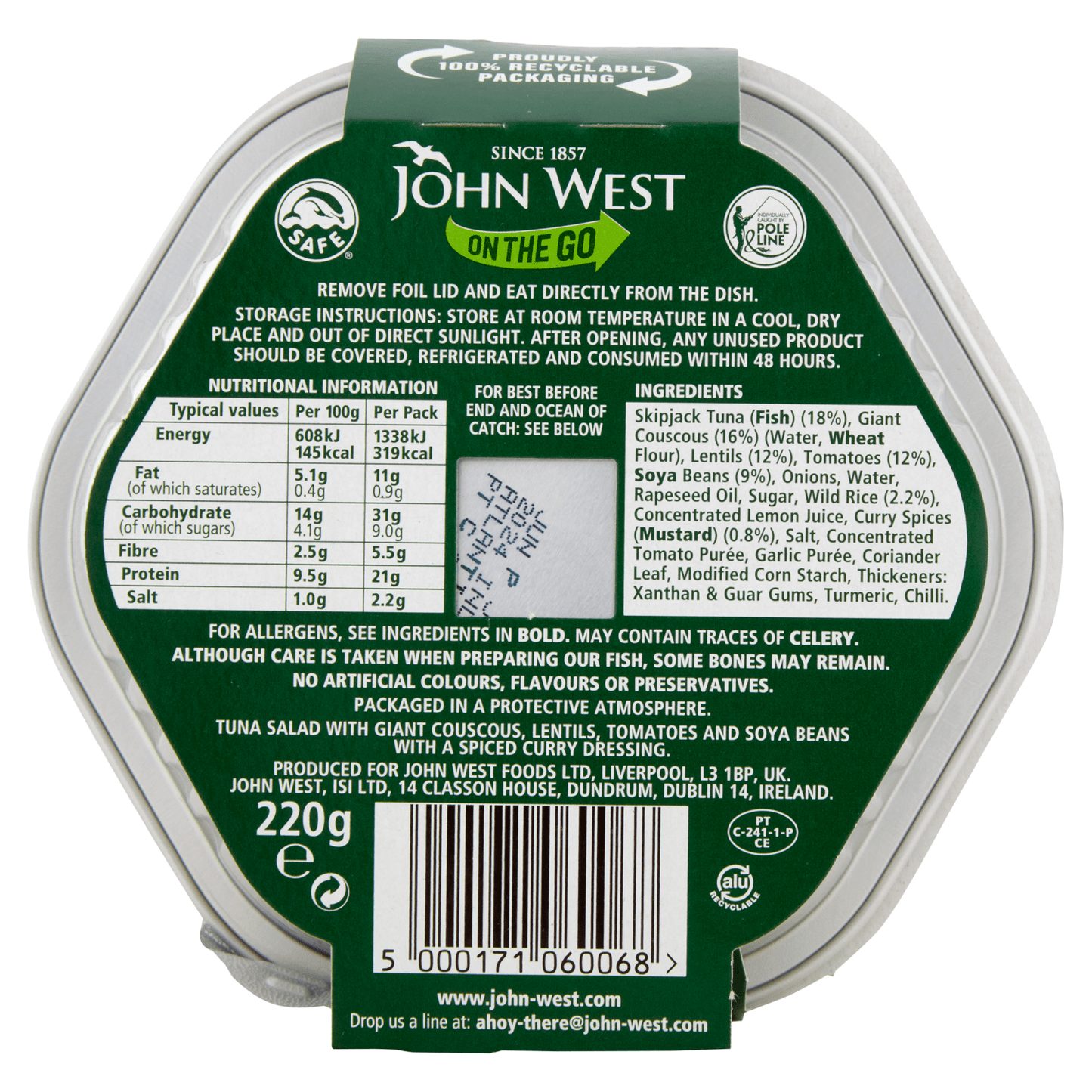 John West On the Go Indian Super Tuna Salad 220g - UK Food & Drink - 5000171060068