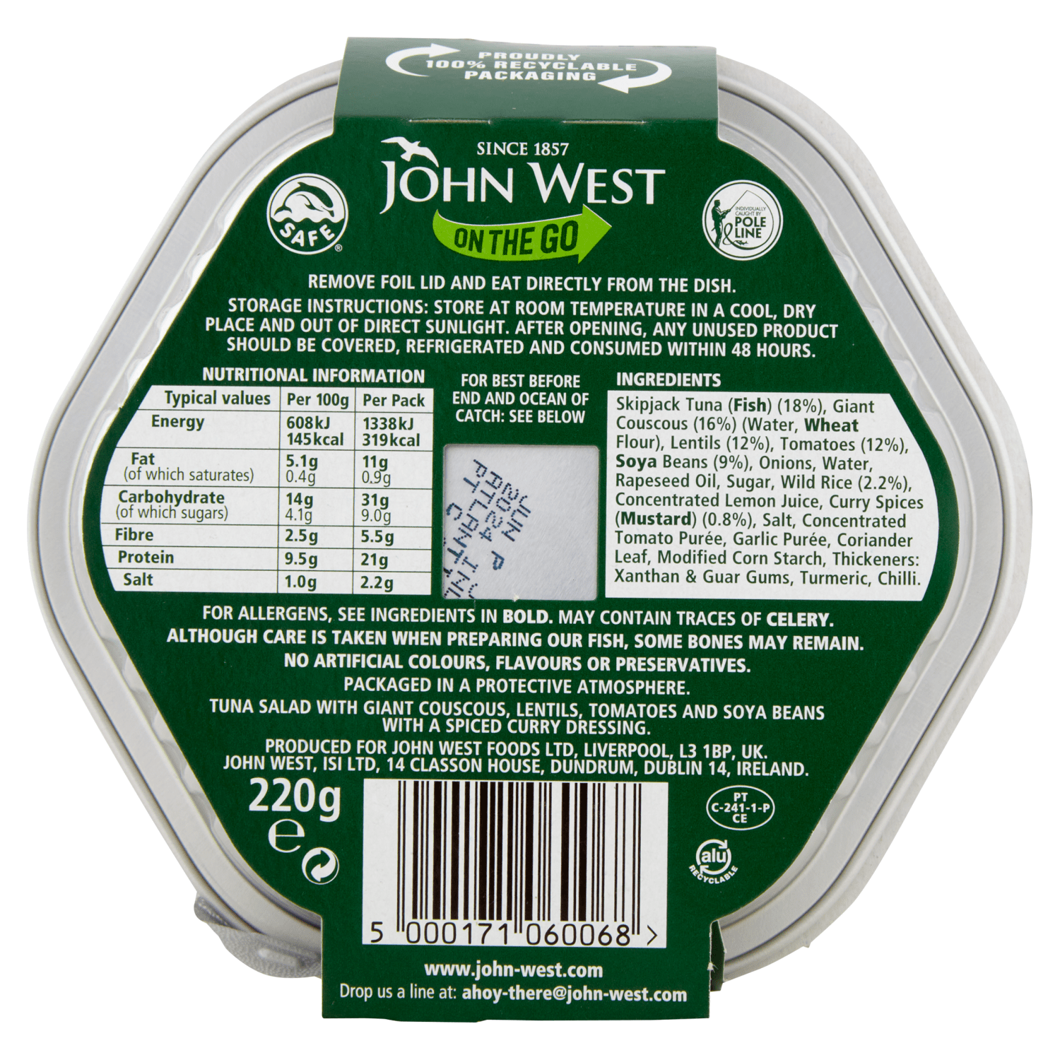 John West On the Go Indian Super Tuna Salad 220g - UK Food & Drink - 5000171060068