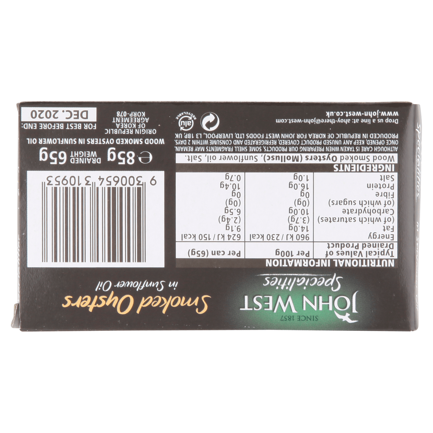 John West Specialities Smoked Oysters in Sunflower Oil 85g - UK Food & Drink - 9300654310953