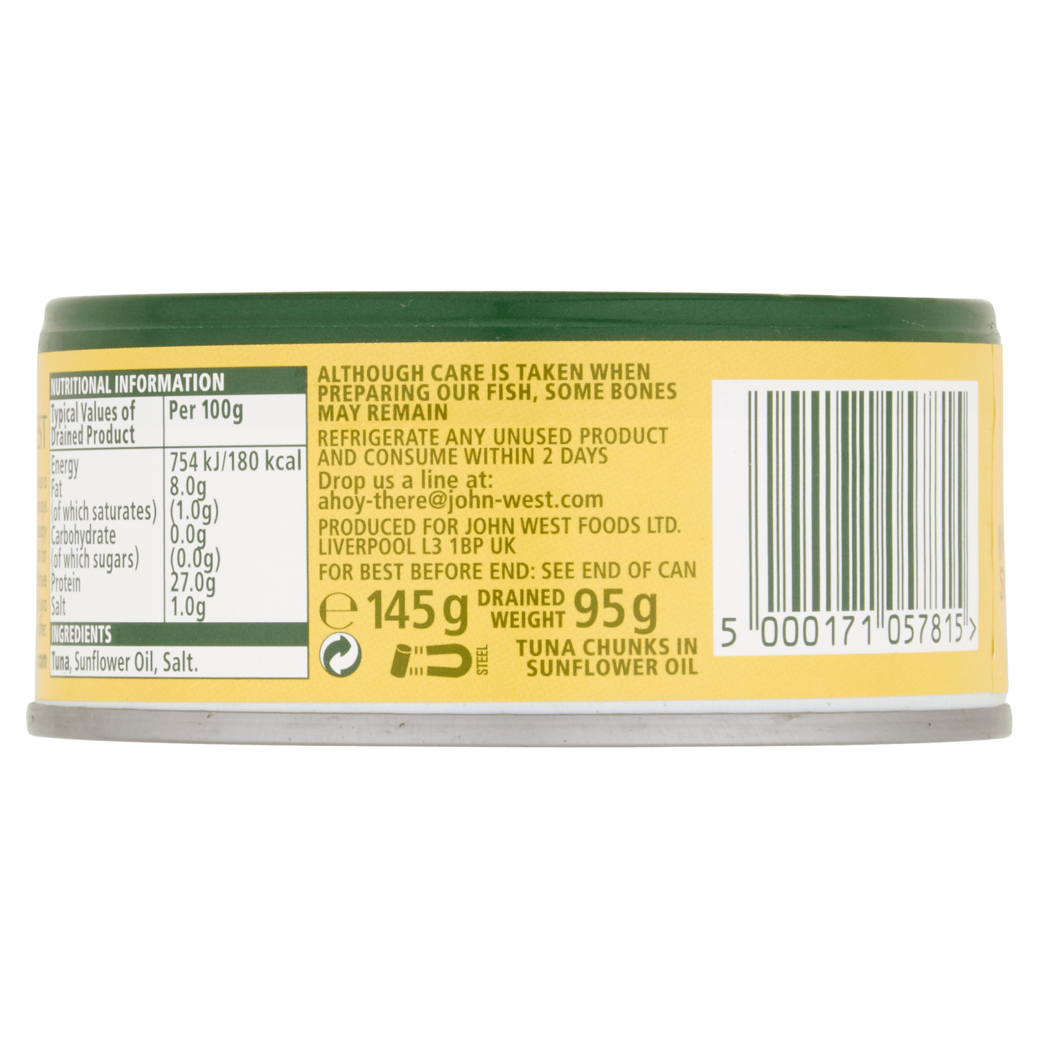 John West Tuna Chunks in Sunflower Oil 145g - UK Food & Drink - 5000171057815