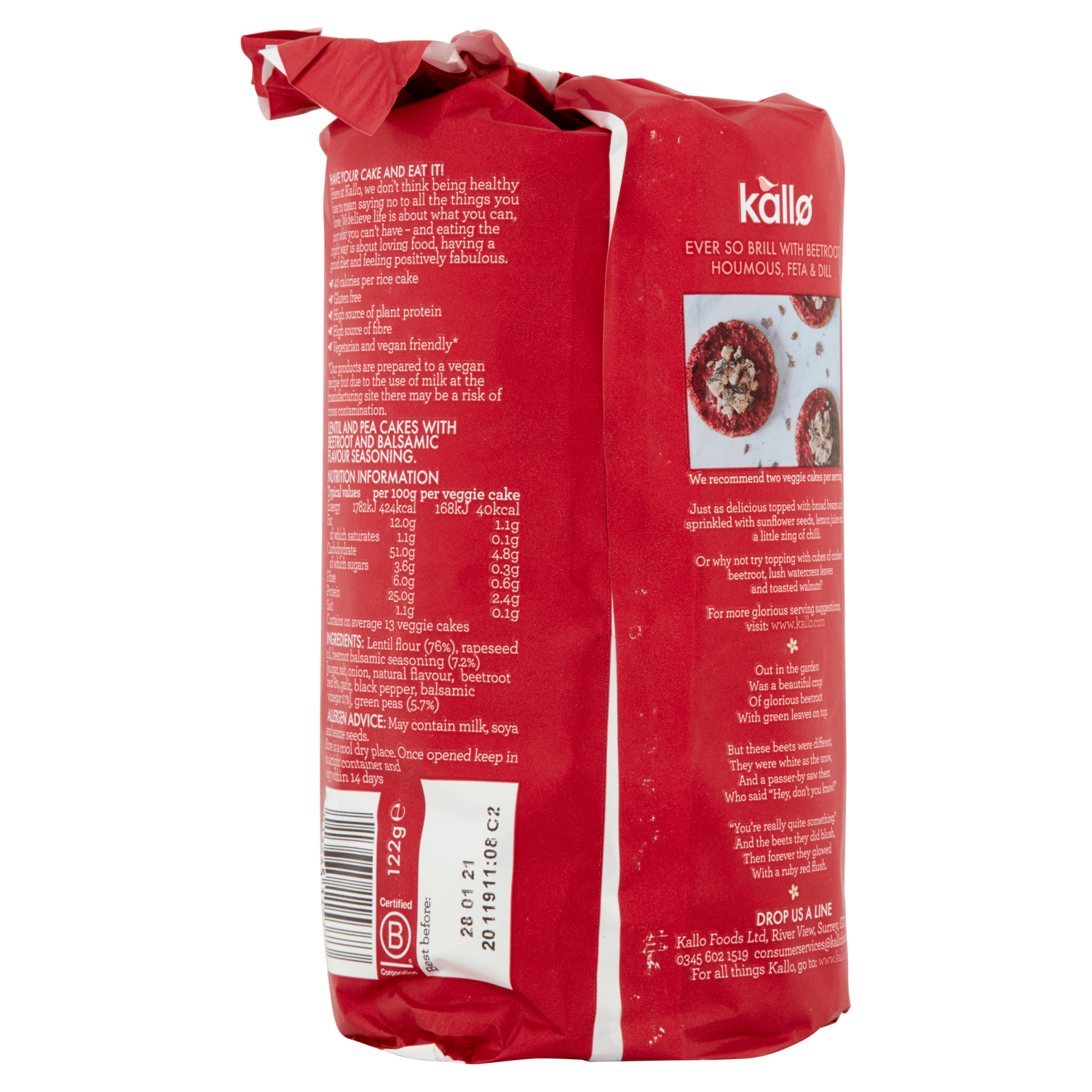 Kallo Beetroot & Balsamic Veggie Cakes 122g - UK Food & Drink - 5013665115373