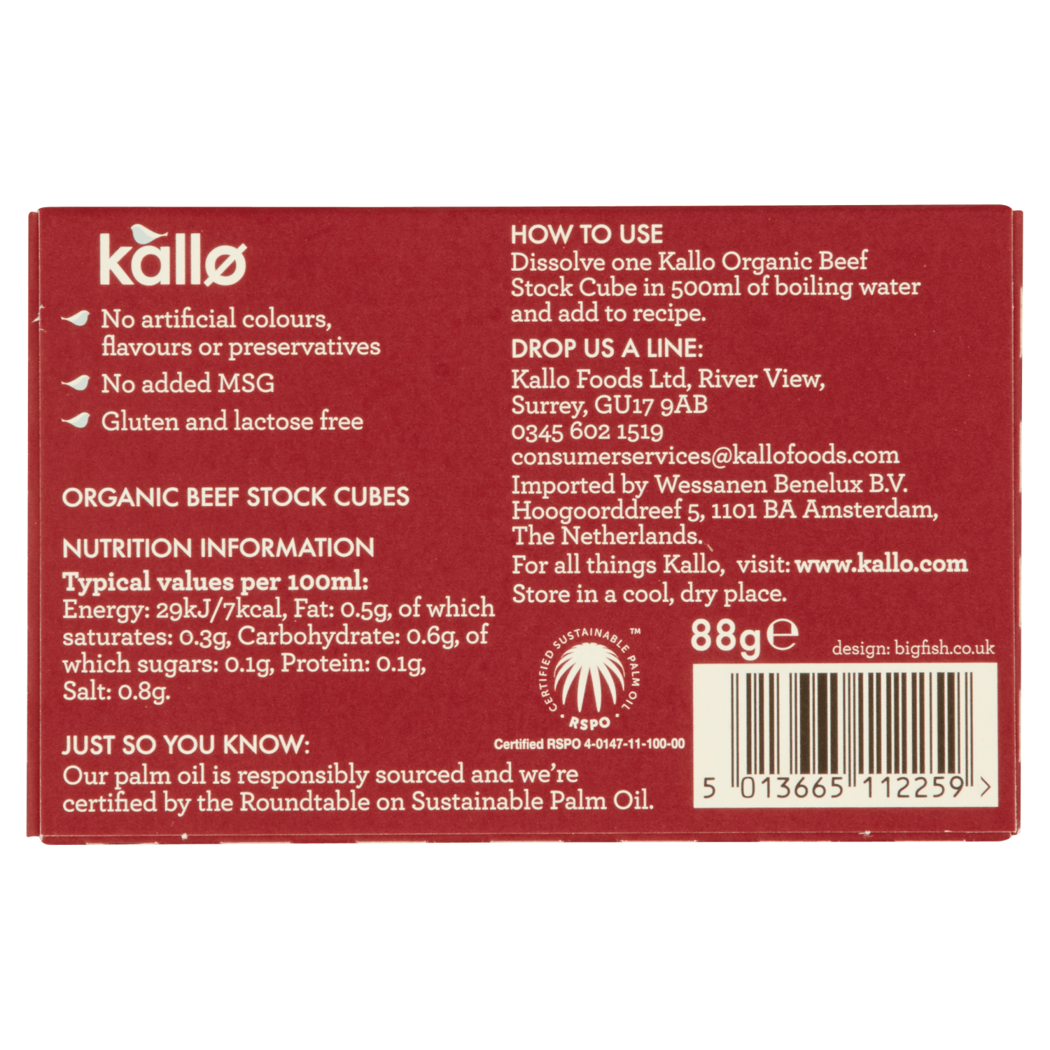 Kallo Organic Beef Stock Cubes 8 x 11g - UK Food & Drink - 5013665112259