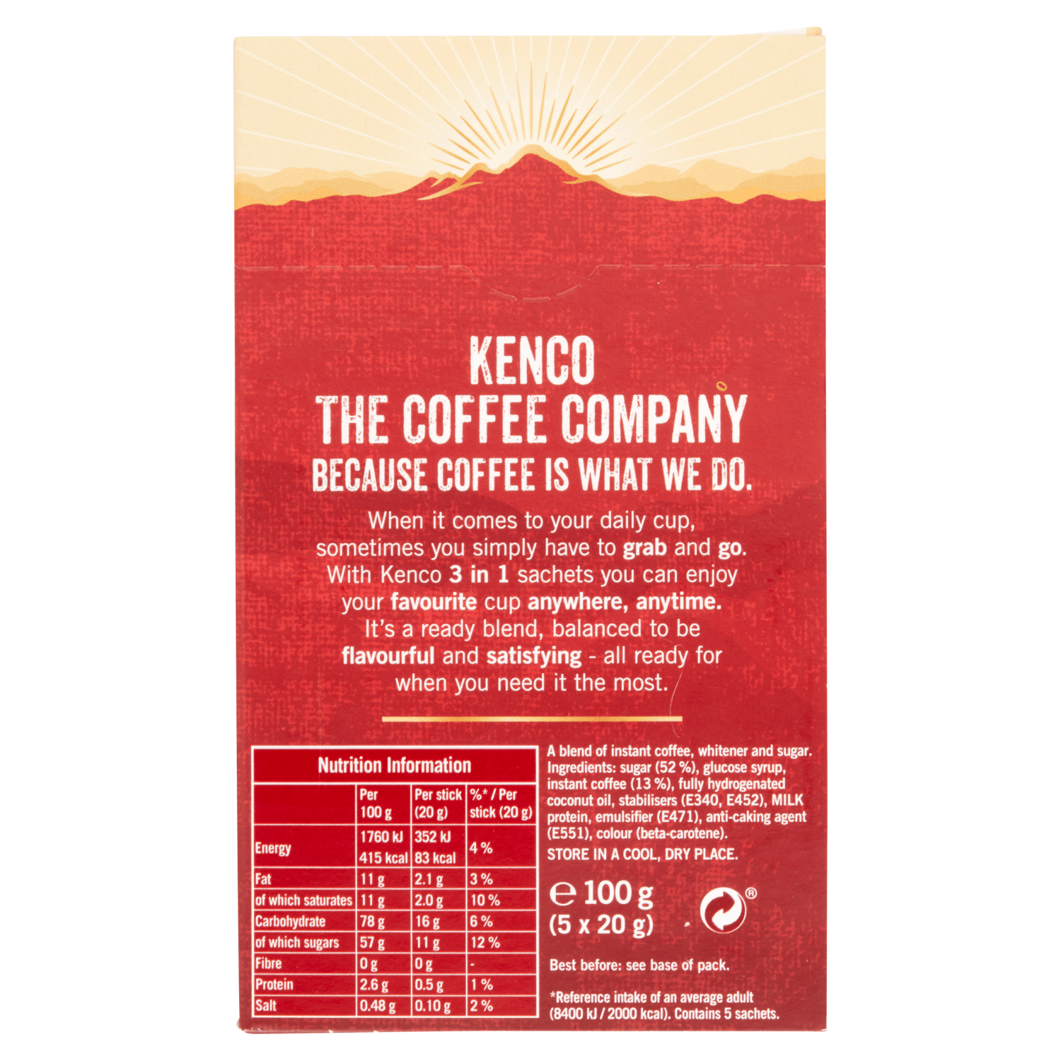 Kenco 3 in 1 Smooth White Instant Coffee with Sugar Sachets x5 - UK Food & Drink - 8711000381830