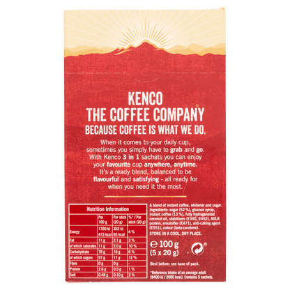 Kenco 3 in 1 Smooth White Instant Coffee with Sugar Sachets x5 - UK Food & Drink - 8711000381830