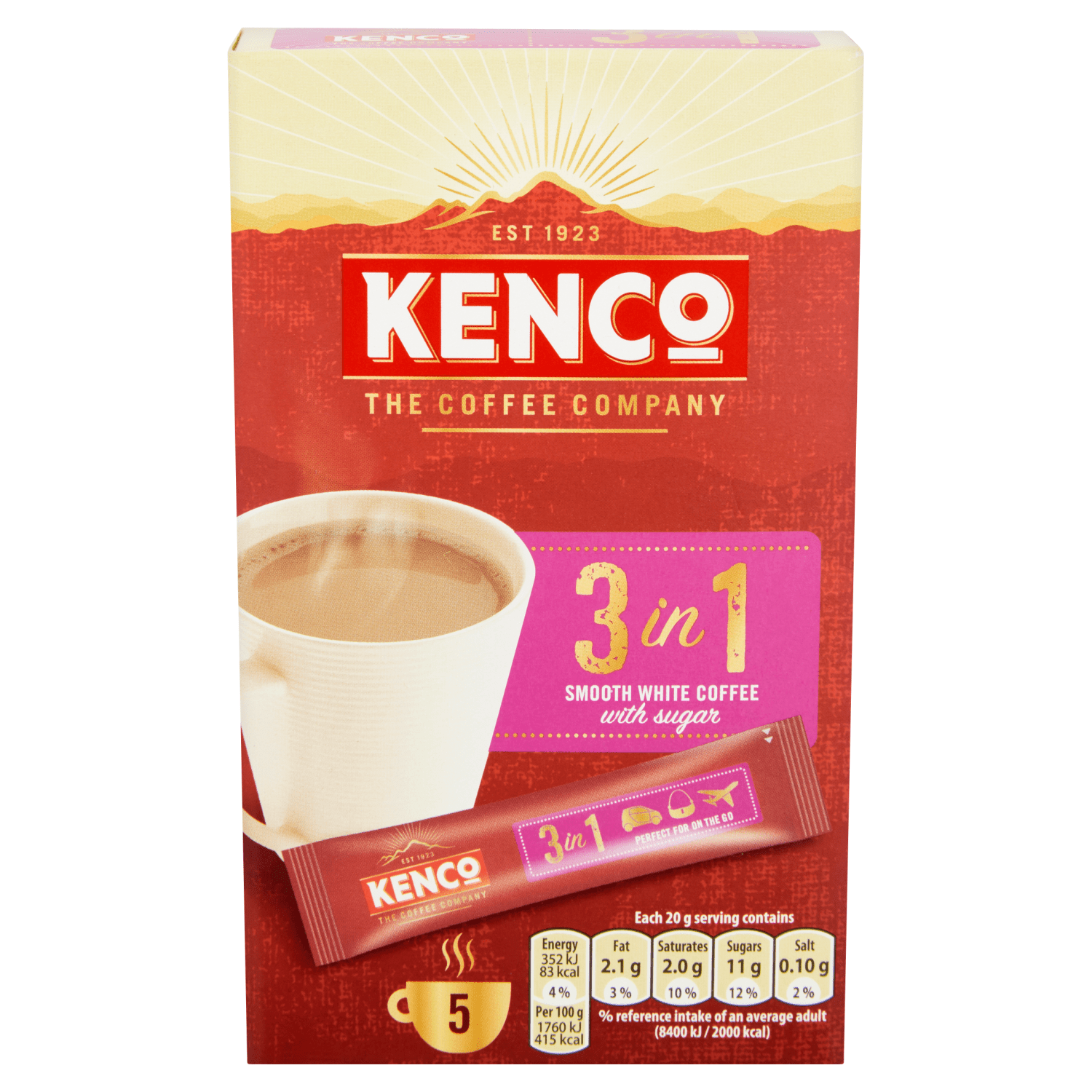 Kenco 3 in 1 Smooth White Instant Coffee with Sugar Sachets x5 - UK Food & Drink - 8711000381830