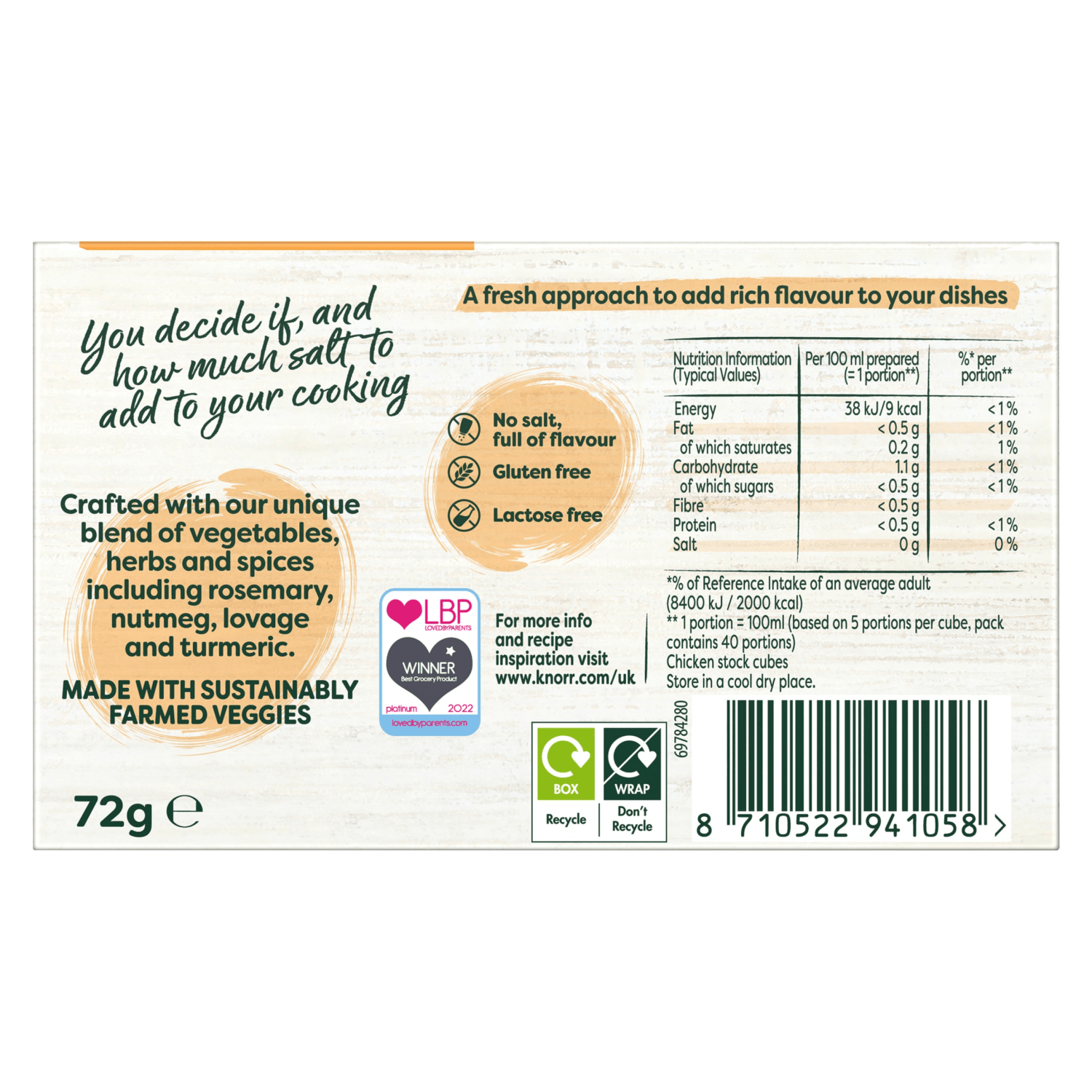 Knorr 8 Chicken Stock Cubes 72g - UK Food & Drink - 8710522941058