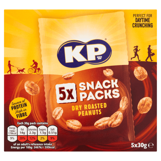 KP Dry Roasted Peanuts 5 x 30g - UK Food & Drink - 5000237138007