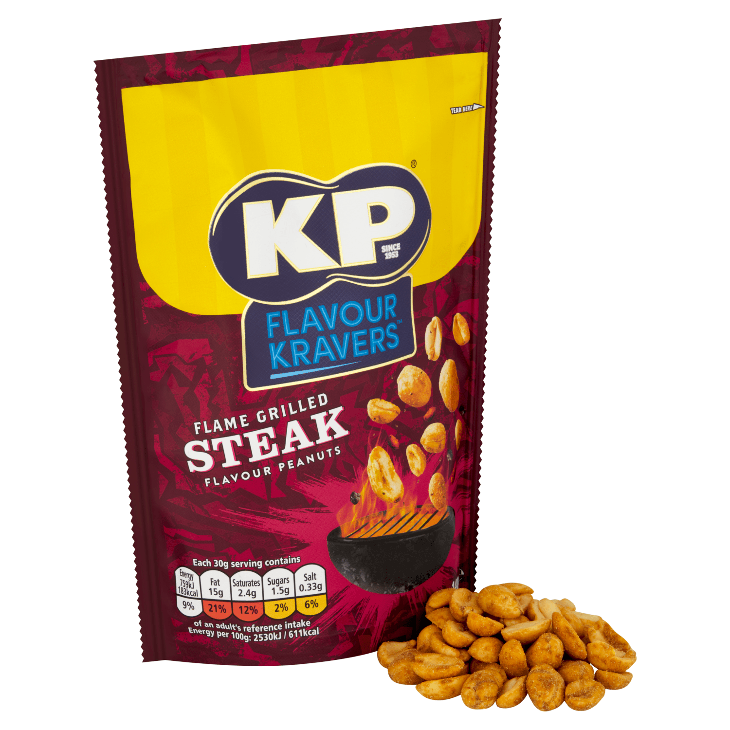 KP Flavour Kravers Flame Grilled Steak Flavour Peanuts 140g - UK Food & Drink - 5000237137802