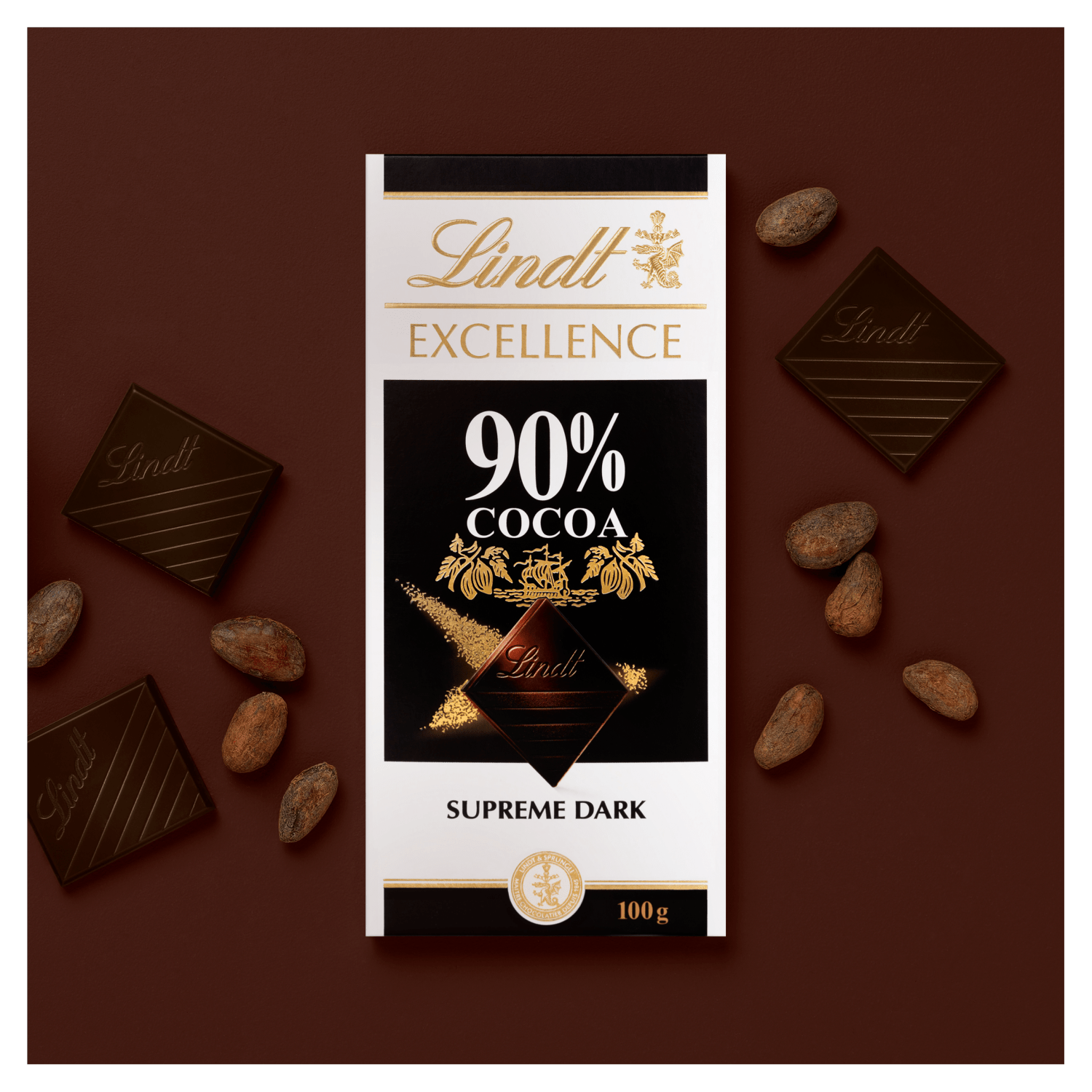 Lindt Excellence Intense Dark 90% Cocoa Chocolate Bar 100g - UK Food & Drink - 3046920029759