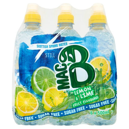 Mac B Sugar Free Lemon & Lime Fruit Flavoured Still Scottish Spring Water 6 x 500ml - UK Food & Drink - 5000177477396