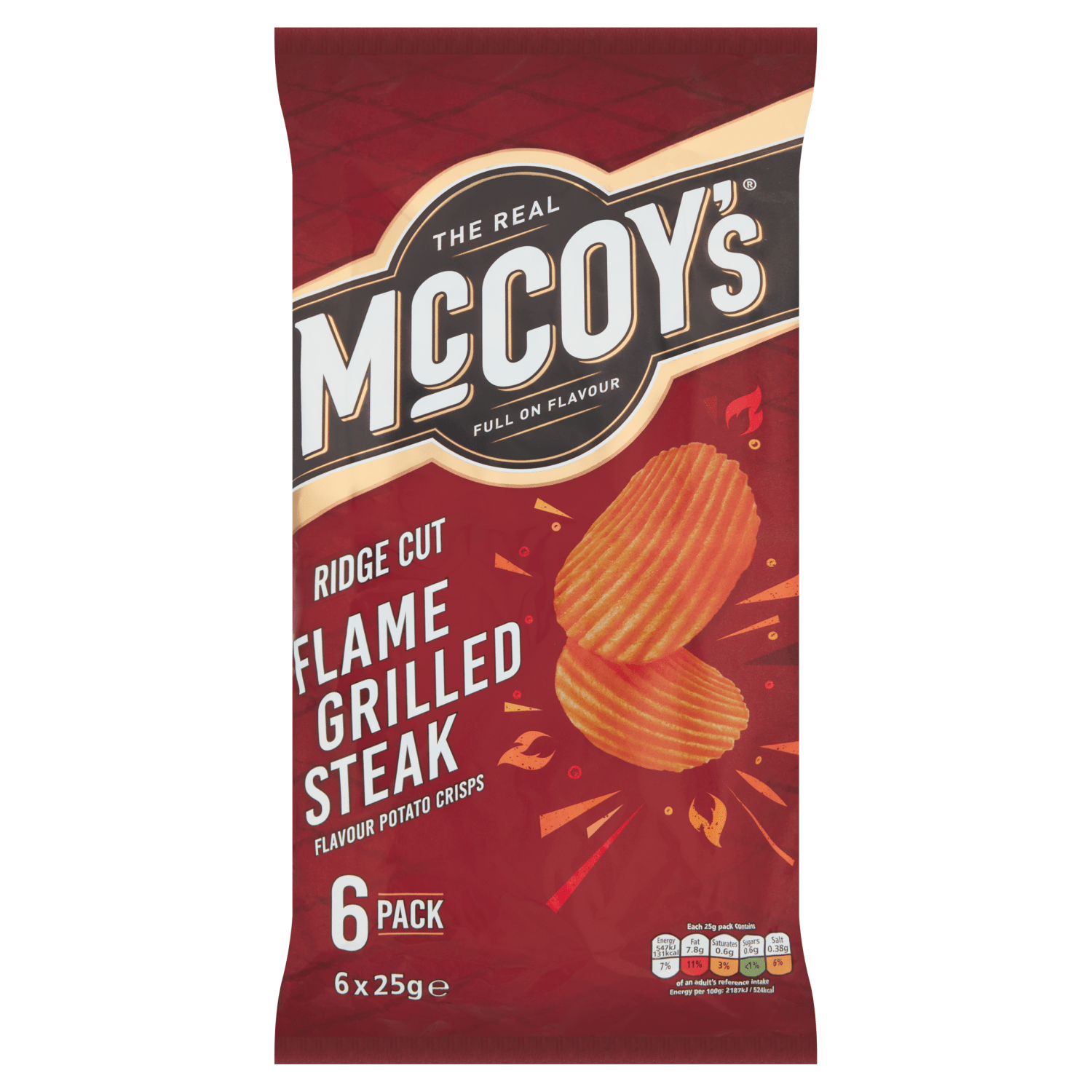 McCoy's Flame Grilled Steak Flavour Potato Crisps 6 x 25g - UK Food & Drink - 5000237130056