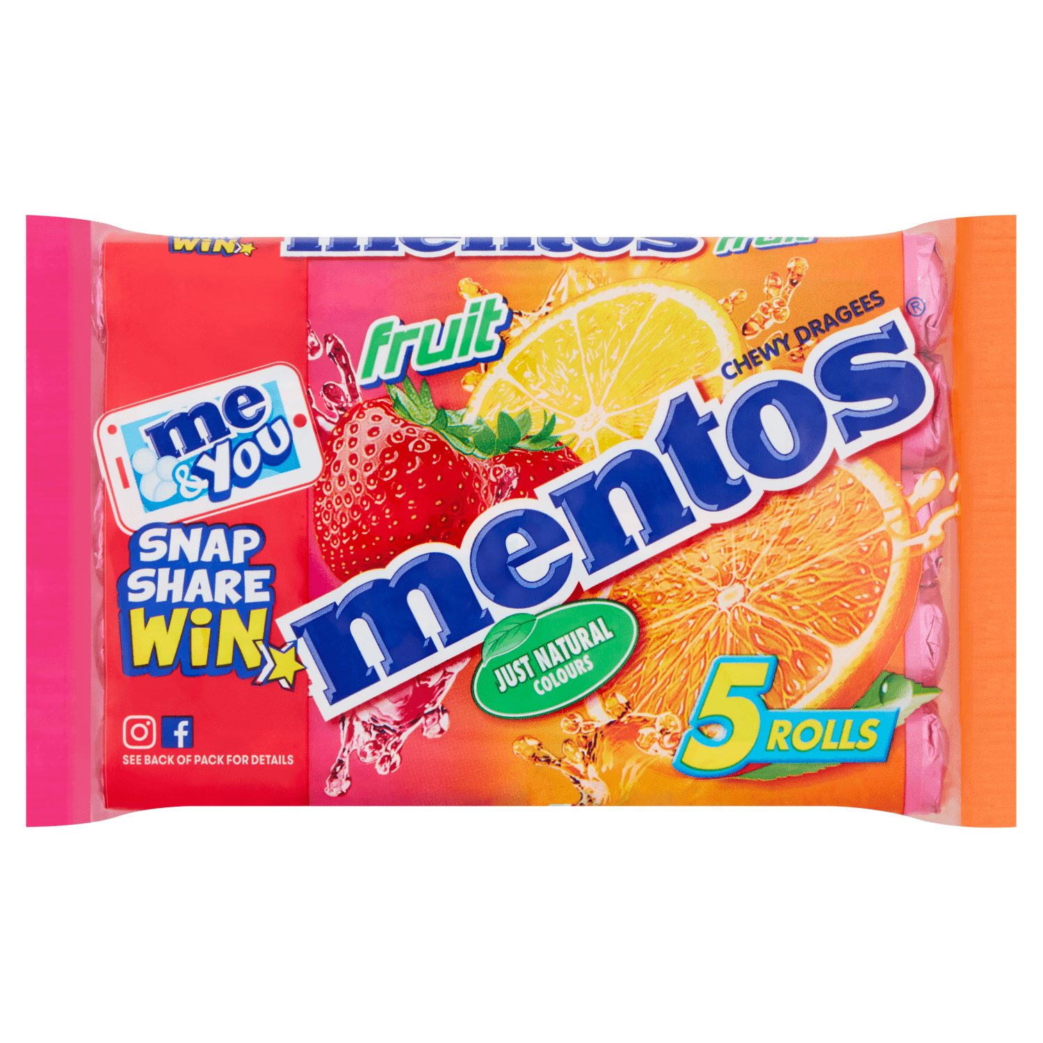 Mentos Fruit Chewy Dragees Rolls 5 x 38g - UK Food & Drink - 8710800985309