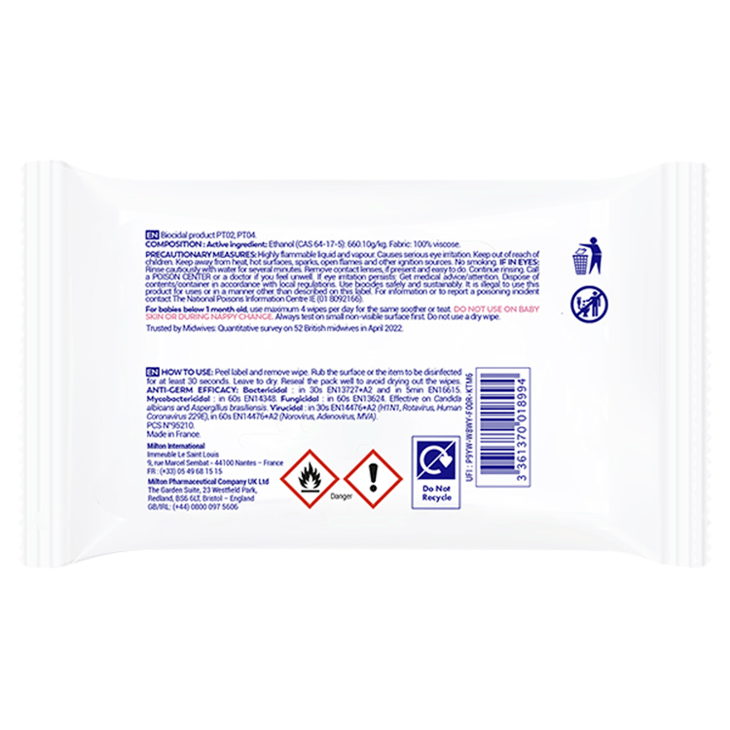 Milton 30 Antibacterial Surface Wipes - UK Food & Drink - 3361370018994