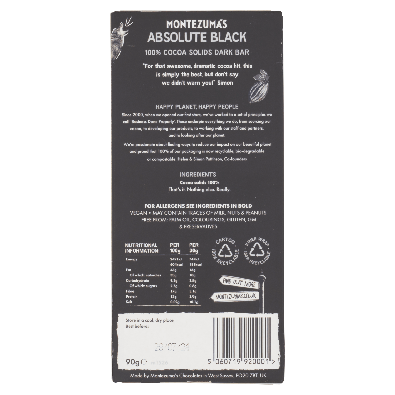 Montezuma's Absolute Black Darkest Dark 90g - UK Food & Drink - 5060719920001